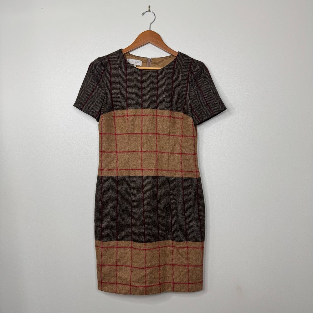 Hobbs Herringbone Wool Tweed Short Sleeve Dress 8